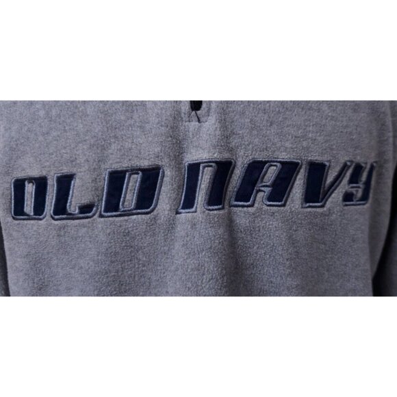 Vtg Old Navy Mens Large Grey 1/4 Zip Spellout Pullover Fleece Sweater Jacket - Picture 4 of 13